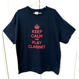 Keep Calm And Play Clarinet Unisex Mens Women's Sz XL Gildan T Shirt Black